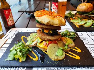 Hipster hamburger at Sanissimo - Principe Pio in Madrid