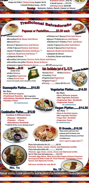 Menu at The Guanaquita Restaurant in Kitchener