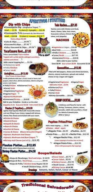 Menu at The Guanaquita Restaurant in Kitchener