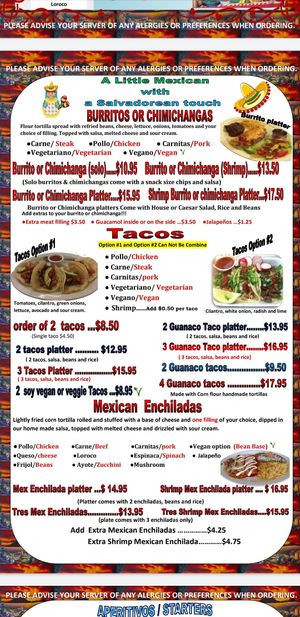 Menu at The Guanaquita Restaurant in Kitchener