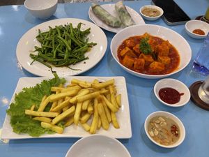 All of this plus rice, ice cream, water and pineapple juice only 250k   at Vegan Family Restaurant in Ho Chi Minh City