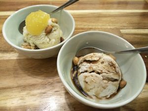 vanilla and pineapple ice-cream  at Vegan Family Restaurant in Ho Chi Minh City