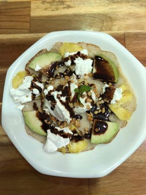 Fruit ice-cream crepe cake at Vegan Family Restaurant in Ho Chi Minh City