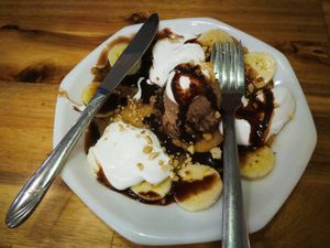 Fruit ice cream crepe cake at Vegan Family Restaurant in Ho Chi Minh City