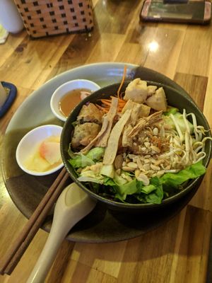 Spring roll noodles at Vegan Family Restaurant in Ho Chi Minh City