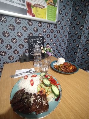 Bun cha with Kung pao in the back;) at Veganio in Prague