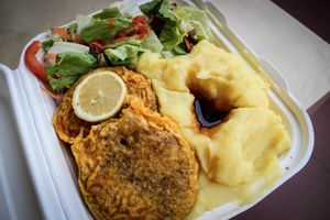 vegan schnitzel at Veganio in Prague