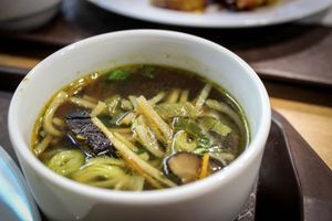 mushroom soup at Veganio in Prague