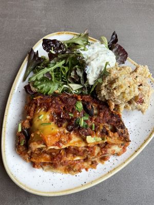 Vegan Lasagne + potato salad and tzatziki   at Nordvegan in Oslo