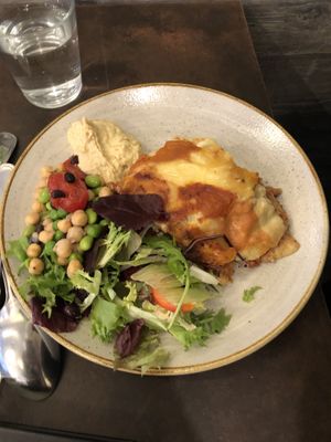 Lasagna Meal Deal (Lasagna and salad with hummus)  at Nordvegan in Oslo