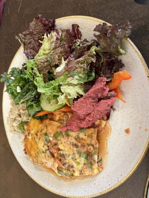 Lasagne and 3 salads plus topping  at Nordvegan in Oslo