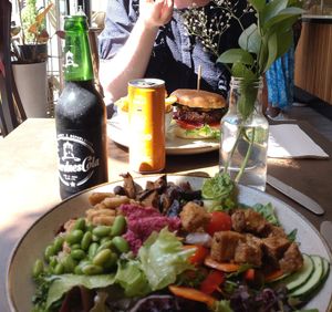Garden salad and burger at Nordvegan in Oslo