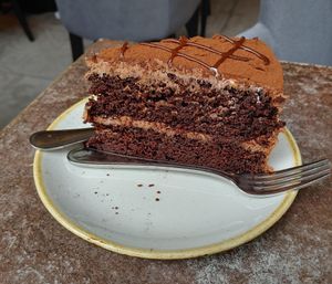 Delicious chocolate cake at Nordvegan in Oslo