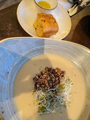 Cauliflower soup at Nordvegan in Oslo