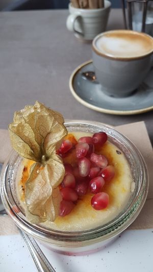 Creme brulee and coffee at Nordvegan in Oslo