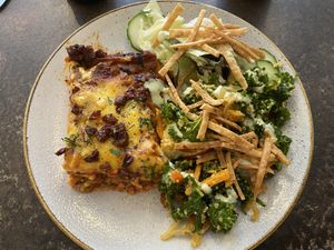 Lasagne with salad   at Nordvegan in Oslo