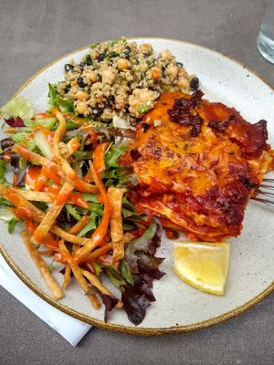 Vegan lasagna at Nordvegan in Oslo