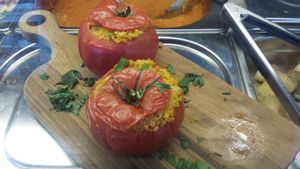 Delicious filled tomatoes at Nordvegan in Oslo