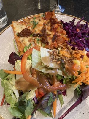 Lasagne and salad  at Nordvegan in Oslo
