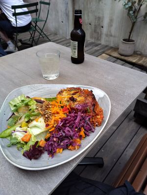 Lasagne and ginger beer at Nordvegan in Oslo