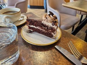 Chocolate ganache cake at Nordvegan in Oslo