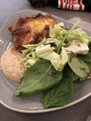 Lasagna, Salad & Hummus at Nordvegan in Oslo