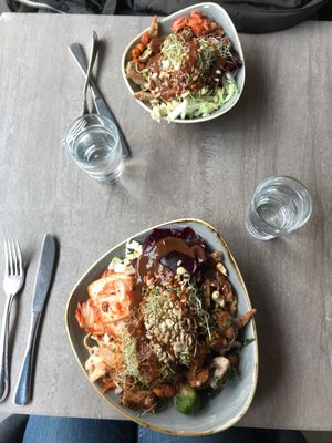 A small and a large Buddha bowl at Nordvegan in Oslo