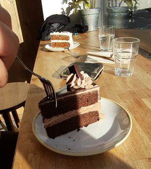 chocolate cake at Nordvegan in Oslo
