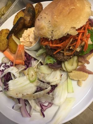 Vegan cheeseburger  at Le Faitout Vegan in Paris