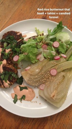 Rice and veggies patties with tahini sauce  at Le Faitout Vegan in Paris