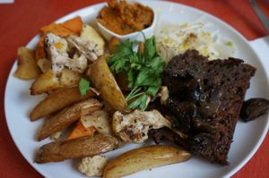 Steak w/ Baked Vegetables at Le Faitout Vegan in Paris