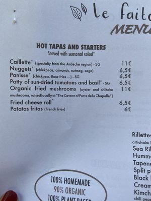 Menu  at Le Faitout Vegan in Paris