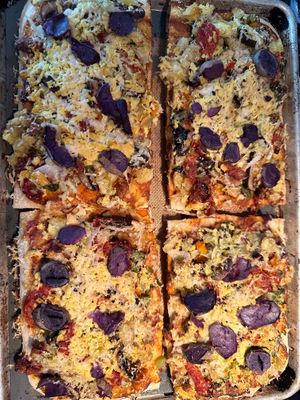 Roman-style pizza made with house-made cashew cheez and sunflower cheez. at Lokal Bread in Williamsburg