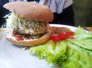 Quinoa burger at Aura Vegana in Mexico City