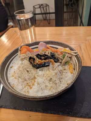 Mushroom coconut rice at Aura Vegana in Mexico City