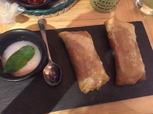 spring rolls  at Aura Vegana in Mexico City