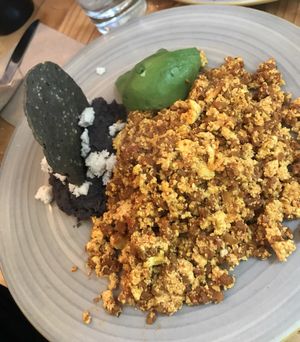 Scrambled eggs with soyrizo  at Aura Vegana in Mexico City