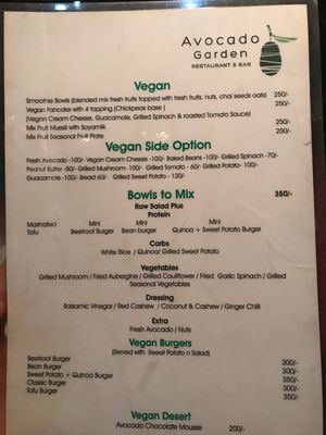 Menu at Avocado Garden in Palolem