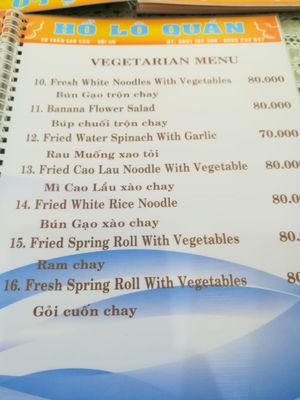 Updated price list at Ho Lo Quan in Hoi An