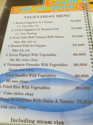 Updated price list at Ho Lo Quan in Hoi An