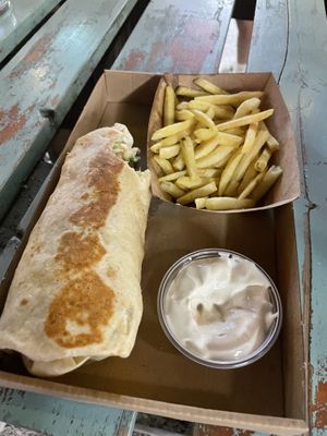 High roll and fries with veganaise  at Las Vegan's - Kazinczy Trailer in Budapest