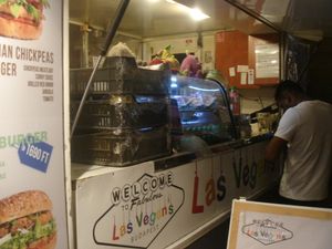 Las Vegan's food truck. It is located in a food truck village. Look for the colorful signage. at Las Vegan's - Kazinczy Trailer in Budapest