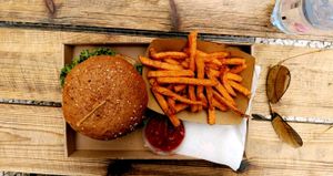 seitan burger with sweet potato  at Las Vegan's - Kazinczy Trailer in Budapest