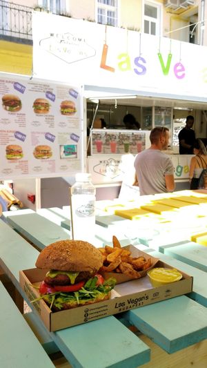 This food court is popular can be trick to get seating some days. at Las Vegan's - Kazinczy Trailer in Budapest