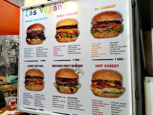 Choice of burgers, there were also other options available on another menu like drinks  at Las Vegan's - Kazinczy Trailer in Budapest