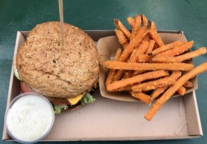 Lord Seitan with Sweet Potato Fries at Las Vegan's - Kazinczy Trailer in Budapest