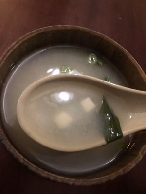 The soup that comes with D2 tofu teriyaki   at Ginger Root in New York City