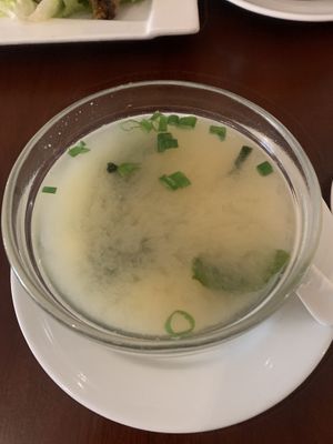 Complementary miso soup  at Ginger Root in New York City