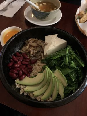 Bowl w tofu instead of soy protein   at Ginger Root in New York City