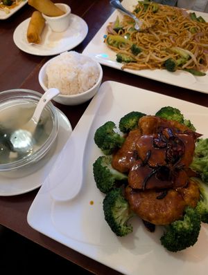 orange vegan beef at Ginger Root in New York City